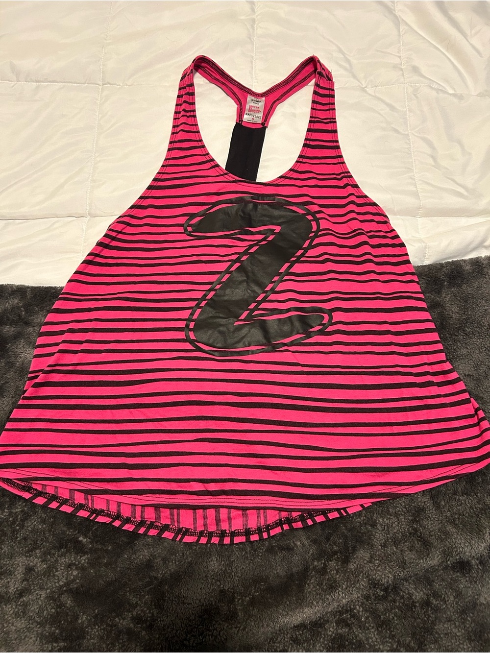 Zumba Fitness Hot Pink and Black Striped Racerback Tank